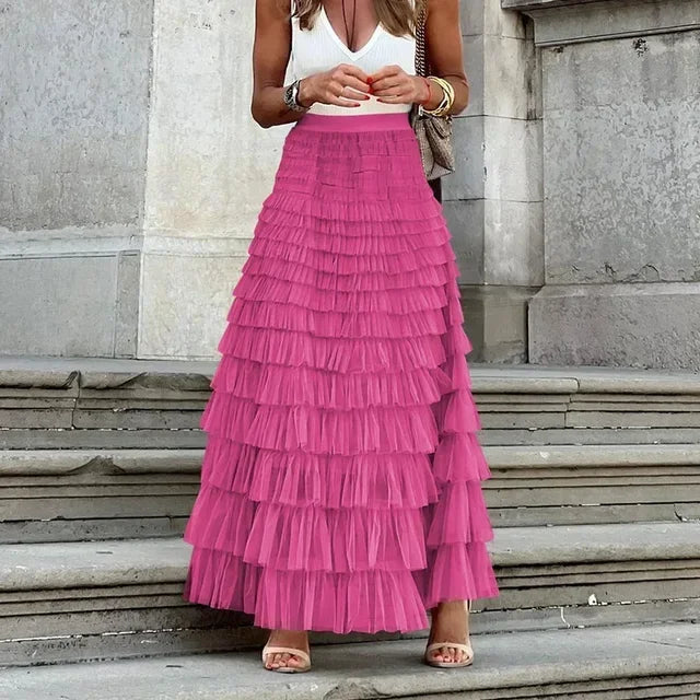 Harley | Hoch Tailliertes Elegantes Langes Maxi-Mesh-Luxus-Ballrockkleid
