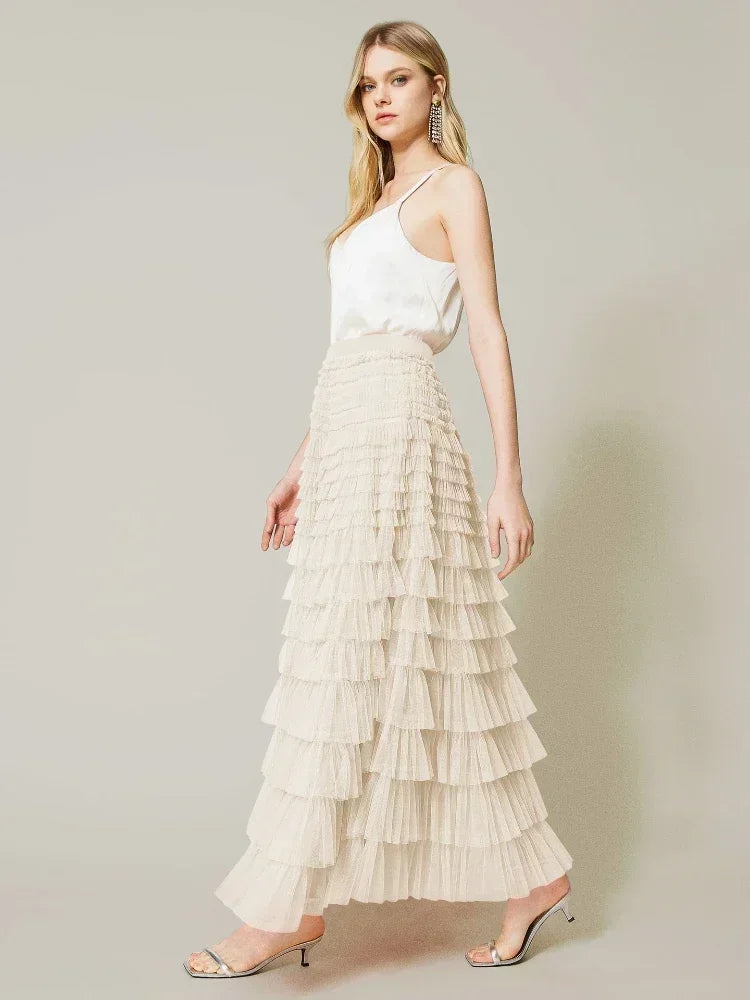 Harley | Hoch Tailliertes Elegantes Langes Maxi-Mesh-Luxus-Ballrockkleid