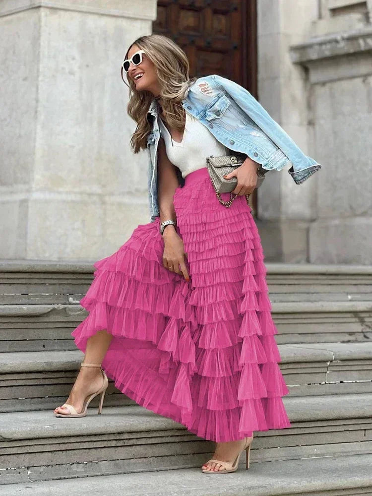 Harley | Hoch Tailliertes Elegantes Langes Maxi-Mesh-Luxus-Ballrockkleid