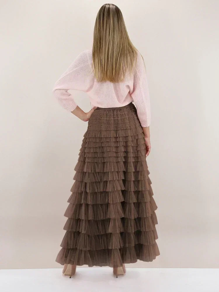 Harley | Hoch Tailliertes Elegantes Langes Maxi-Mesh-Luxus-Ballrockkleid