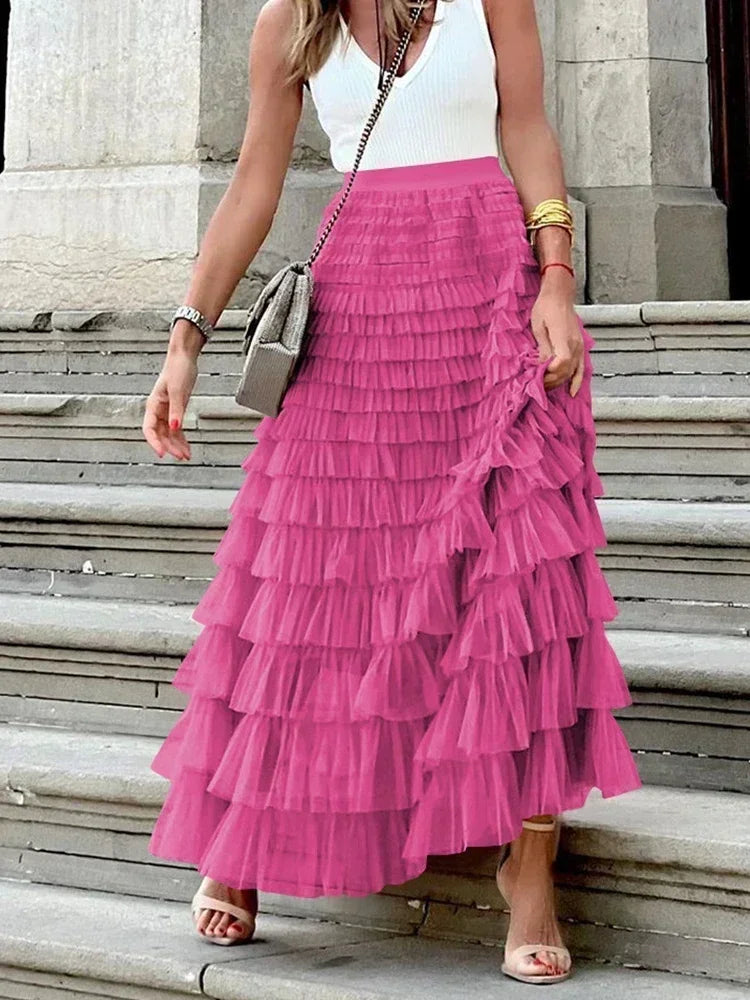Harley | Hoch Tailliertes Elegantes Langes Maxi-Mesh-Luxus-Ballrockkleid