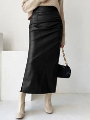 Juliet l Langer Maxi-Damenrock aus weichem Leder mit Bleistiftschnitt und hoher Taille