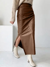 Juliet l Langer Maxi-Damenrock aus weichem Leder mit Bleistiftschnitt und hoher Taille