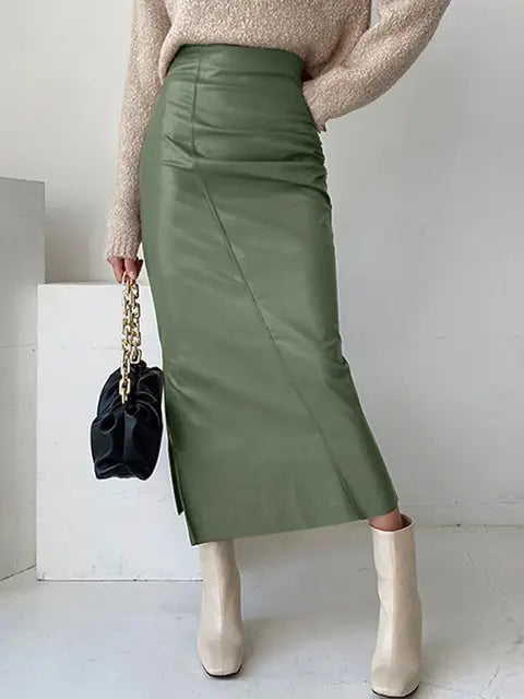 Juliet l Langer Maxi-Damenrock aus weichem Leder mit Bleistiftschnitt und hoher Taille