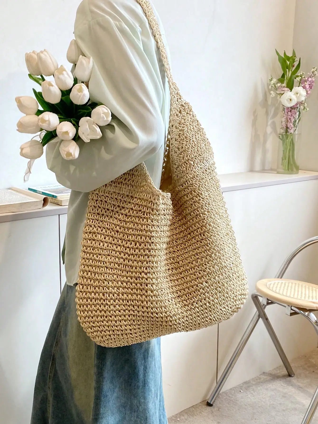 | Strandtasche | Sommer Strand Resort Mode gewebte Damen Umhängetasche | Mit großem Fassungsvermögen l Venus