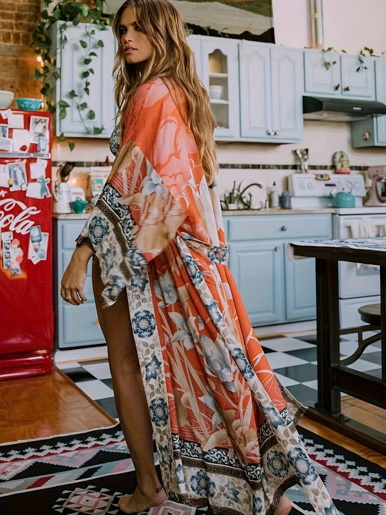 Bedruckter, vom Kimono inspirierter, stylischer Strandüberwurf | Frühlingskollektion für Damen | Trinetta