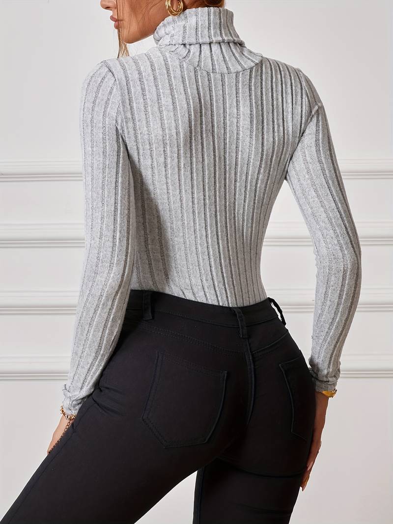 Shekinah l Damen-Rollkragen-Strickbody mit Rippenstruktur