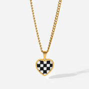 Elian Heart l Damen-Halsketten-Set mit kariertem Anhänger