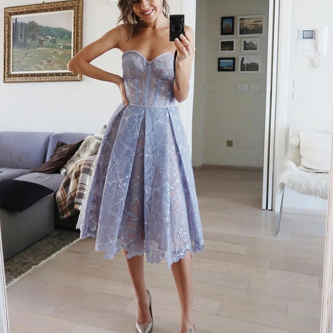 Trägerloses Cocktailkleid aus Spitze für Damen l Briaunna