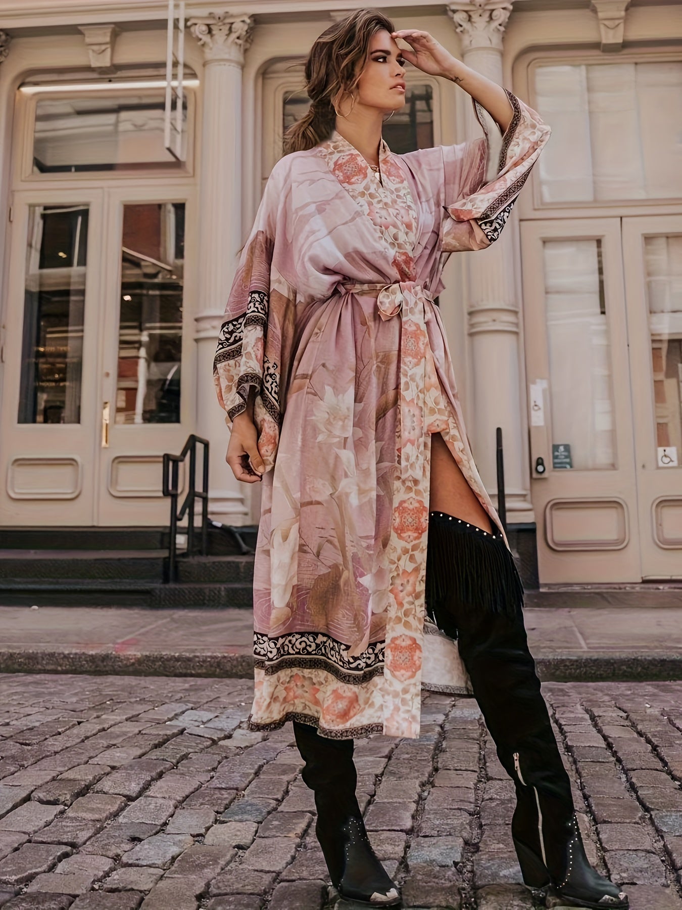 Bedruckter, vom Kimono inspirierter, stylischer Strandüberwurf | Frühlingskollektion für Damen | Trinetta