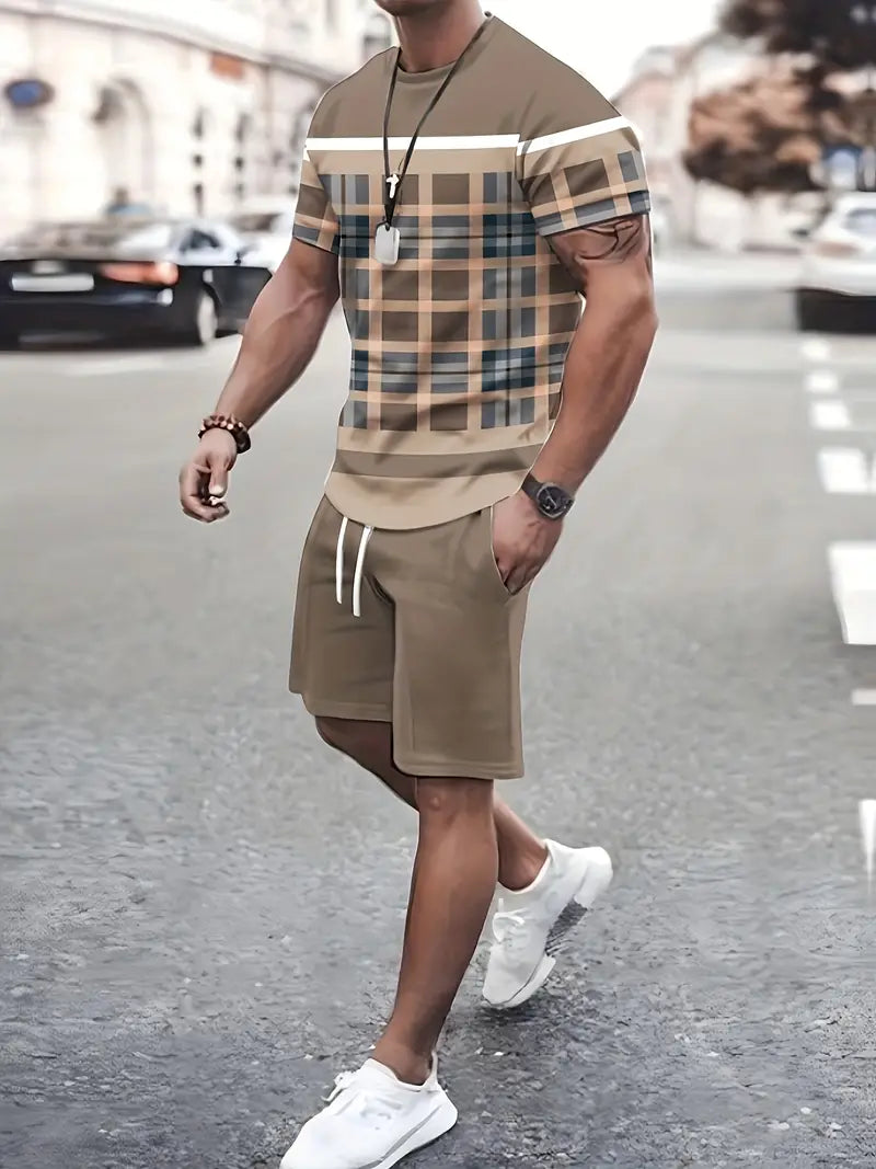 Chandler l 2-teiliges farbblock-kurzarm-t-shirt und shorts mit kordelzug
