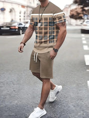 Chandler l 2-teiliges farbblock-kurzarm-t-shirt und shorts mit kordelzug