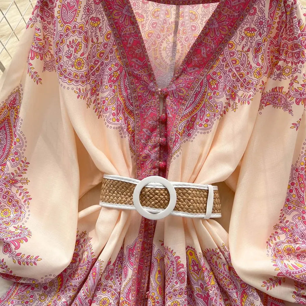 Dali l Paisley-Druck Kleid mit Taillenraffung