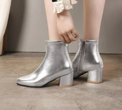Premium Partystiefel mit Blockabsatz in Silber für Damen | Darseigh