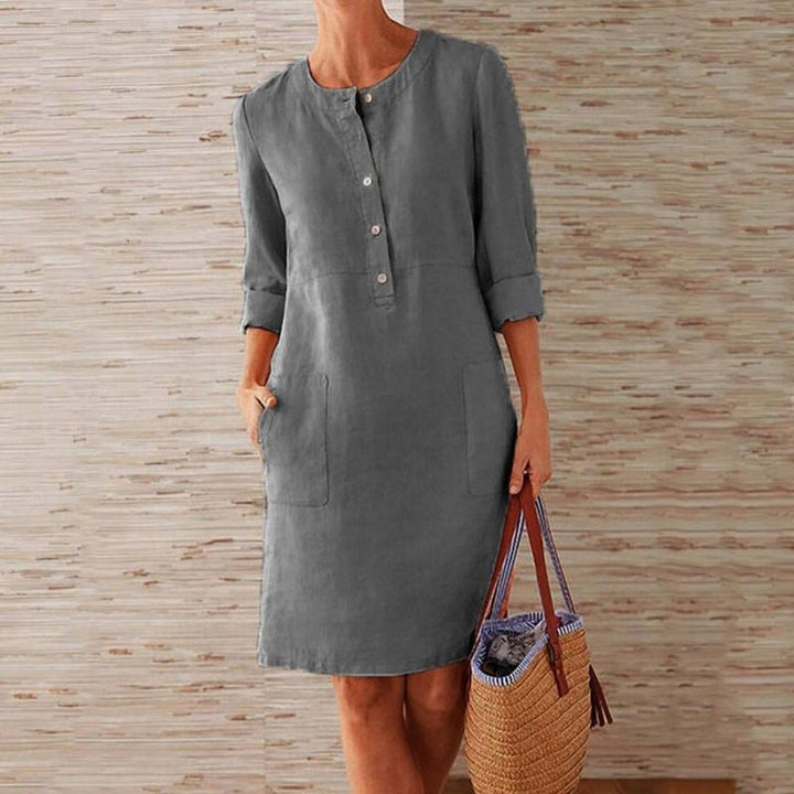 Keziah l Schickes Damenkleid aus Baumwoll-Leinen mit kurzen Ärmeln