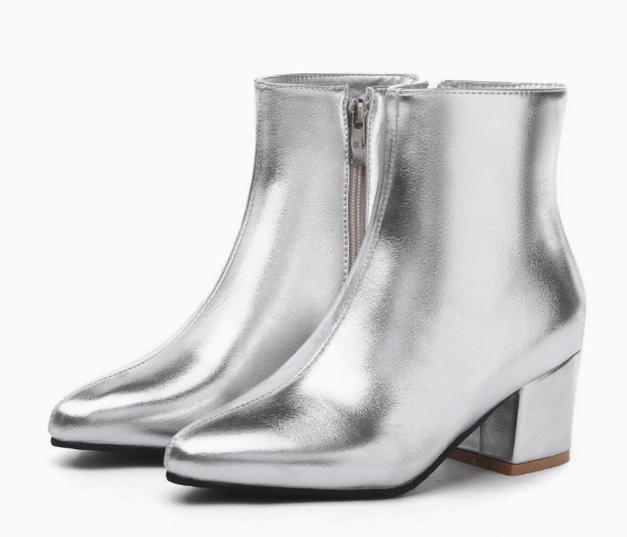 Premium Partystiefel mit Blockabsatz in Silber für Damen | Darseigh
