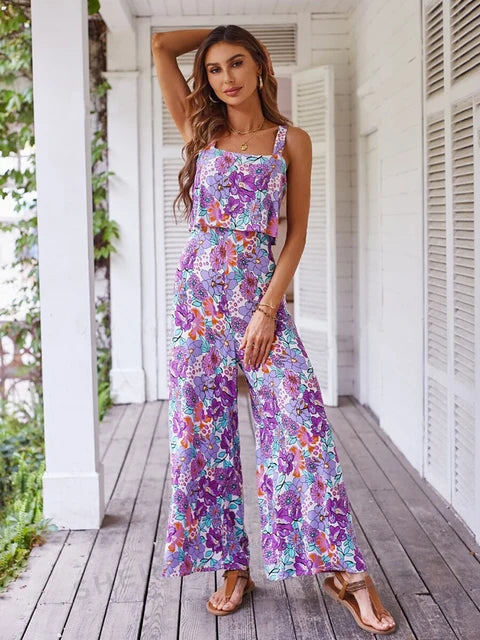 Nadil l 2-teiliges Sommer-Damen-Set mit Blumenmuster [Oberteil + weite Hose]