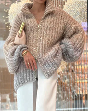Raegan | Elegante Glitzerende Strickjacke Mit Reißverschluss
