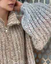 Raegan | Elegante Glitzerende Strickjacke Mit Reißverschluss