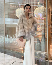 Raegan | Elegante Glitzerende Strickjacke Mit Reißverschluss
