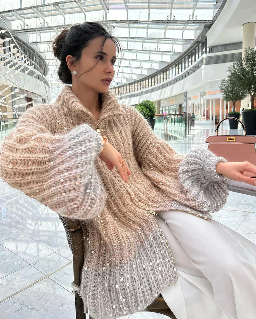 Raegan | Elegante Glitzerende Strickjacke Mit Reißverschluss