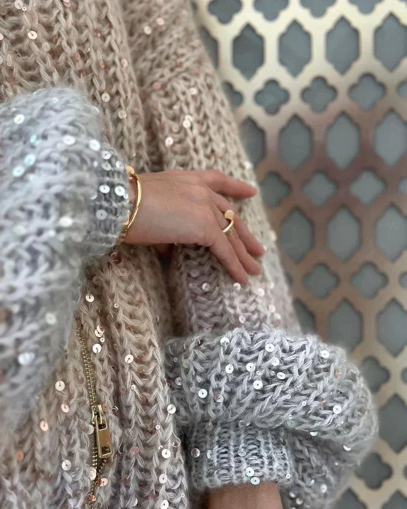 Raegan | Elegante Glitzerende Strickjacke Mit Reißverschluss