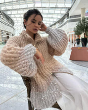 Raegan | Elegante Glitzerende Strickjacke Mit Reißverschluss