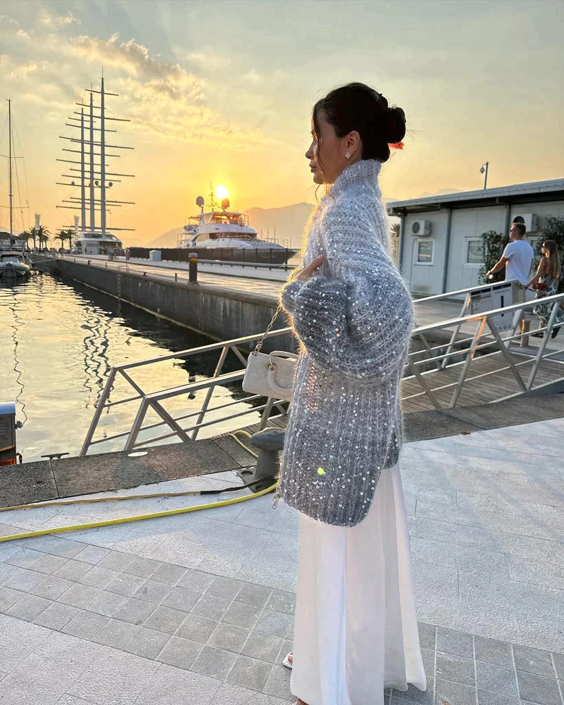 Raegan | Elegante Glitzerende Strickjacke Mit Reißverschluss